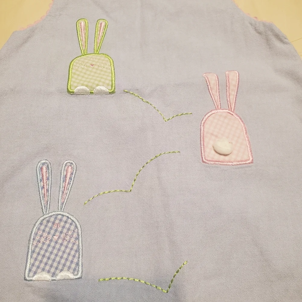 Vintage Girls Easter Bunny Applique Reversible Jumper Dress 24M 2T